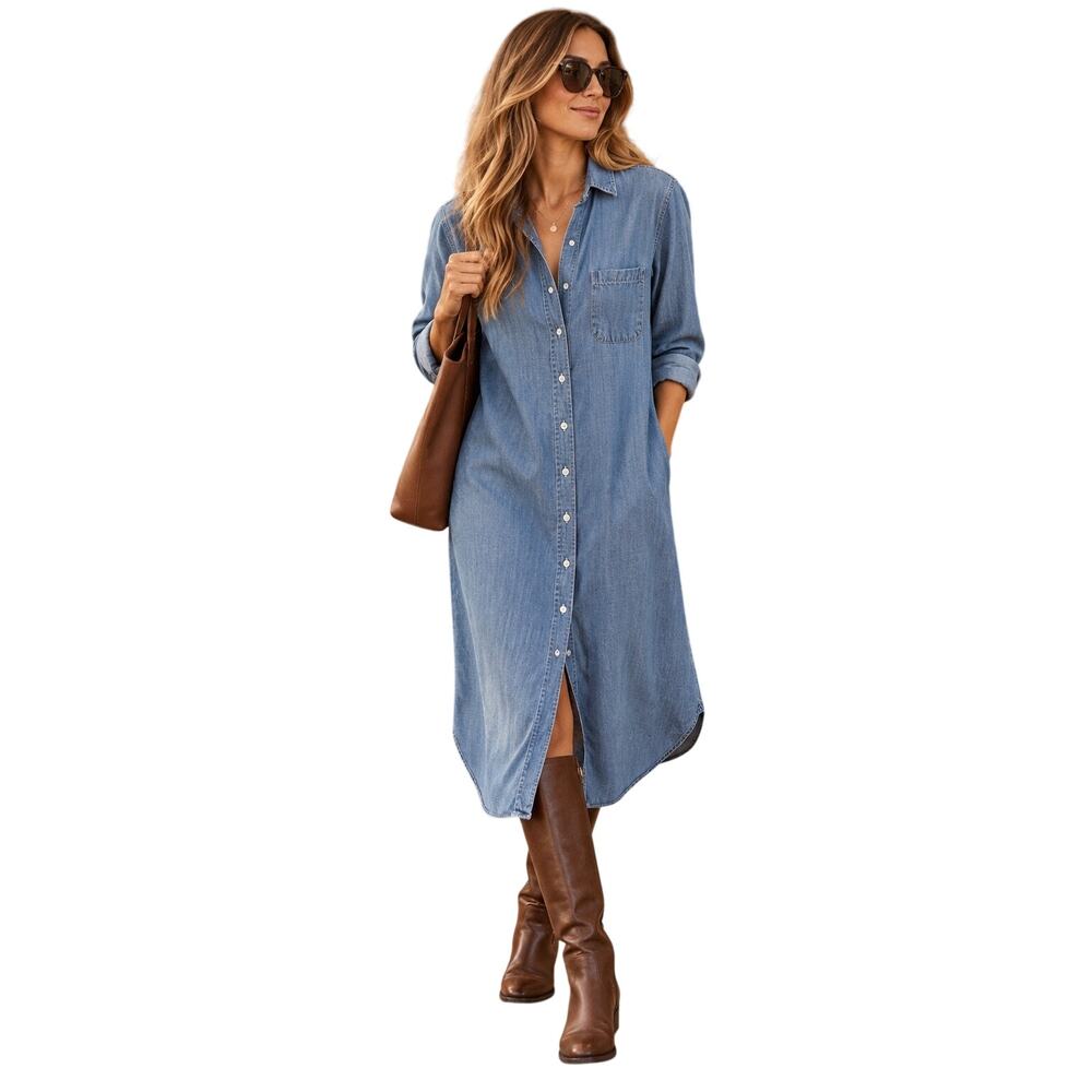 Grayson by Frank & Eileen Chambray Shirt Dress Size 3 Blue Lyocell Coastal Vacay